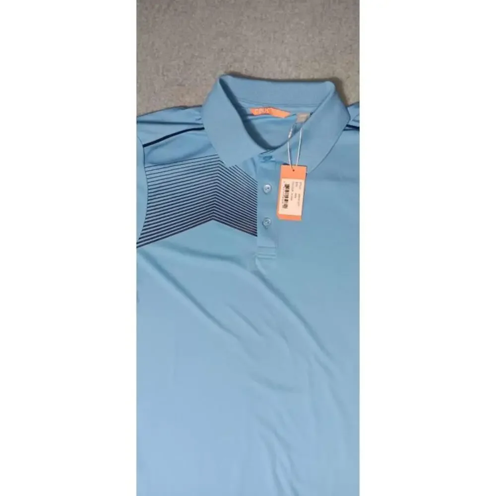 NWT Cutter & Buck Polo Shirt Mens Size Medium Light Blue Collar Buttons 